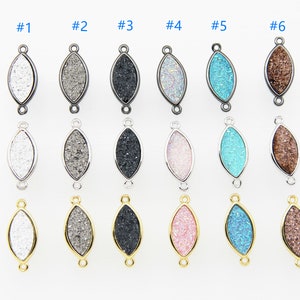 Druzy Agate Electroplating 10x16mm Maquise Shape Brass Bezel Setting Connector