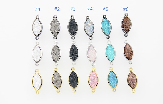 Druzy Agate Electroplating 10x16mm Maquise Shape Brass Bezel Setting Connector