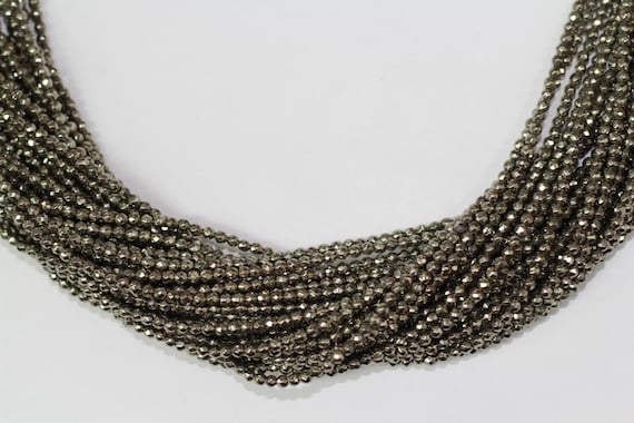 Gold Pyrite 3mm faceted round beads 16" length full strand