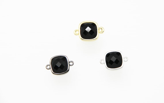 Black Onyx 10x10mm Square Shape Brass Bezel Setting Connector