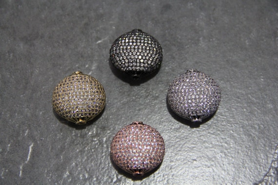 CZ Micro Pave 25mm  Puffy Disc  Beads