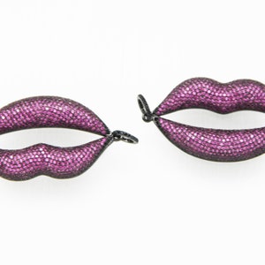 Ruby CZ Micro Pave 30x50mm Lip Pendant With CZ Bail