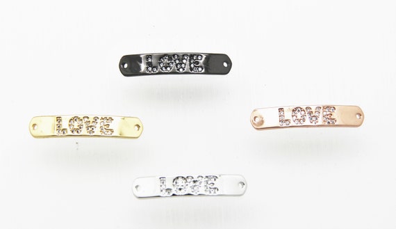 CZ Micro Pave 6x28mm Curved Rectangle Shape "LOVE" Connector with Hole