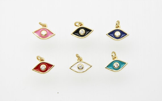 CZ Micro Pave Enamel 7x12mm Evil Eye Charm