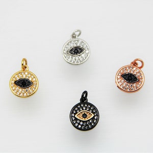 CZ Micro Pave 12mm Disc with Eye  Charm with Jump Ring