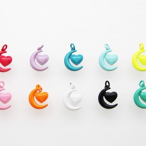 Enamel 15mm Moon & Heart Pendant
