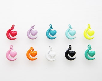 Enamel 15mm Moon & Heart Pendant