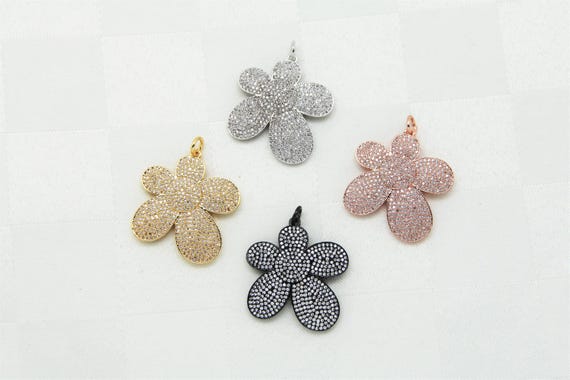 CZ Micro Pave 30mm Flower Pendant With Jupm Ring