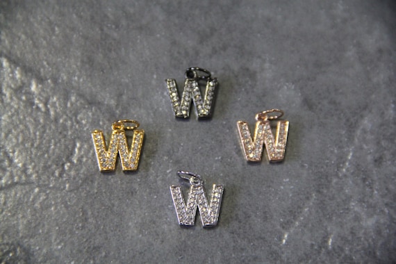 CZ Micro Pave Letter "W" Charm with Jump Ring