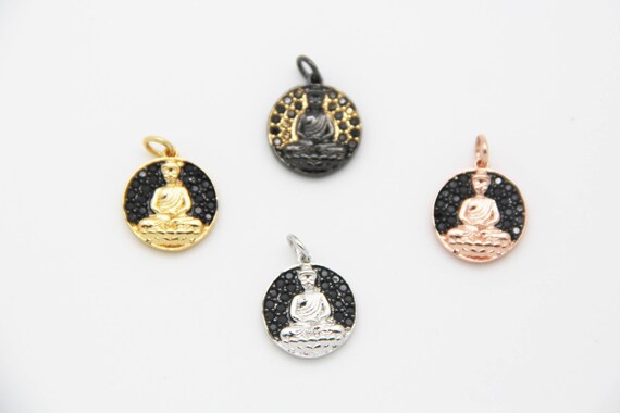 Black CZ Micro Pave 14mm Buddha  Charm with Jump Ring