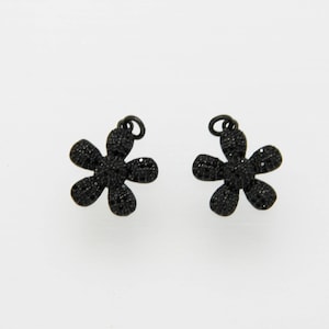 Black CZ Micro Pave 18mm Flower Pendant With CZ Bail