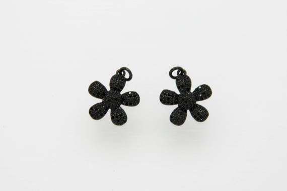 Black CZ Micro Pave 18mm Flower Pendant With CZ Bail