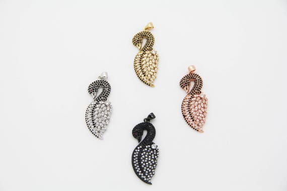 CZ Micro Pave 18x38mm Swan Pendant With Bail