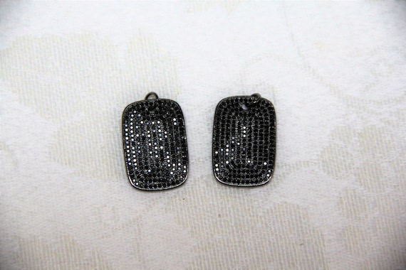 Black CZ Micro Pave 18x25mm  Rectangle Tag Pendant