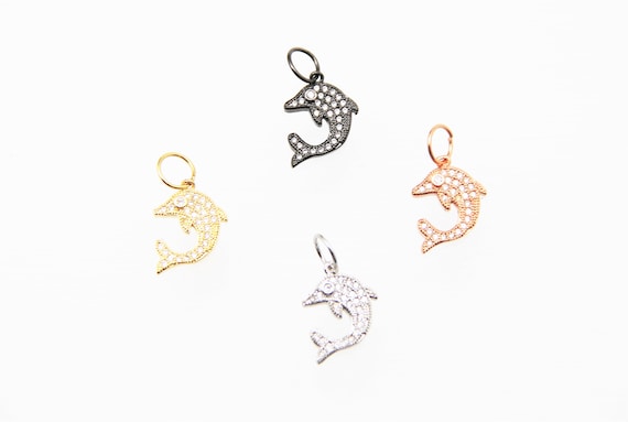 CZ Micro Pave 15mm Dolphin Charm with Jump Ring