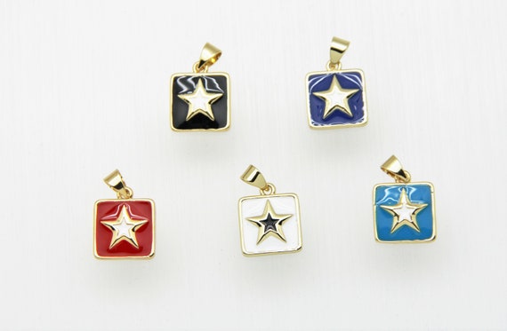 Enamel 12mm Square With Gold Star Charm