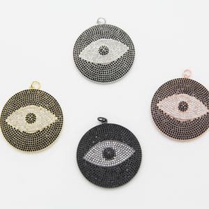 Black CZ Micro Pave 40mm  Disc Eye Pendant with CZ Bail