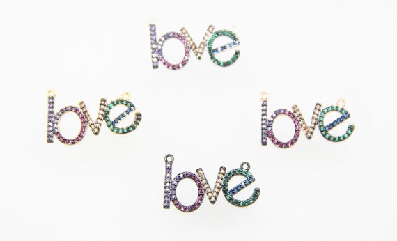 Mixed Color CZ Micro Pave 18x35mm "LOVE" Connectors For Necklace