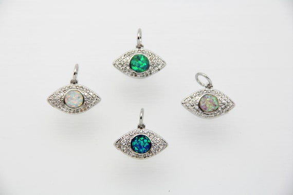 Synthetic Opal With CZ Micro Pave 10x17mm Evil Eye Charm