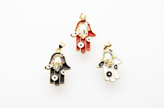 CZ Micro Pave Enamel 18x23mm Hamsa Charm