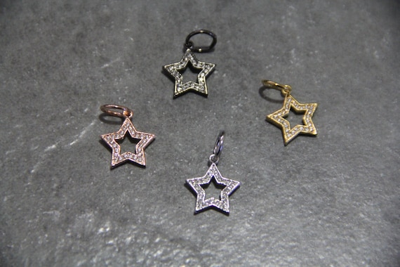 CZ Micro Pave 14mm Star  Charm with Jump Ring