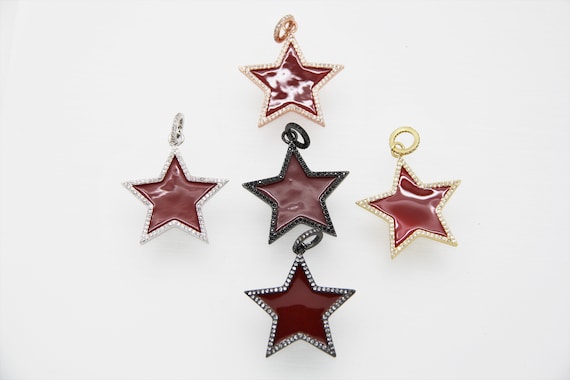 CZ Micro Pave Red Enamel 30mm Star