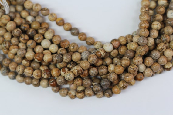 Picture Jasper 8mm smooth round beads 16" length full strand