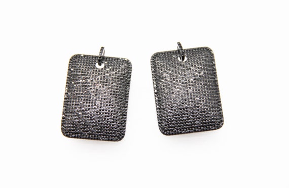 Black CZ Micro Pave 30x40mm  Rectangle Tag Pendant