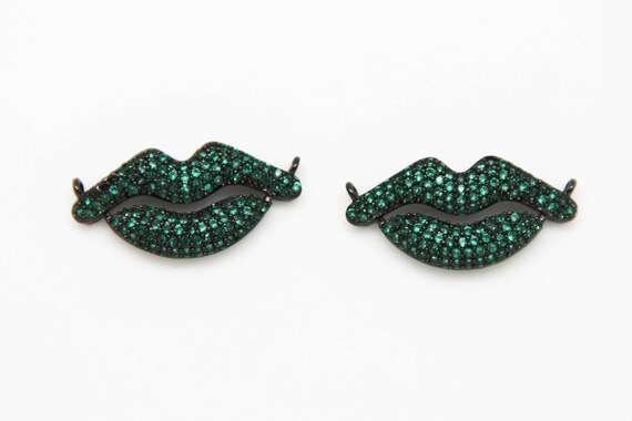 Emerald CZ Micro Pave 13x26mm Lip Shape Connector