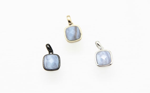 Blue Lace Agate 10x10mm Square Shape Brass Bezel Setting Pendant