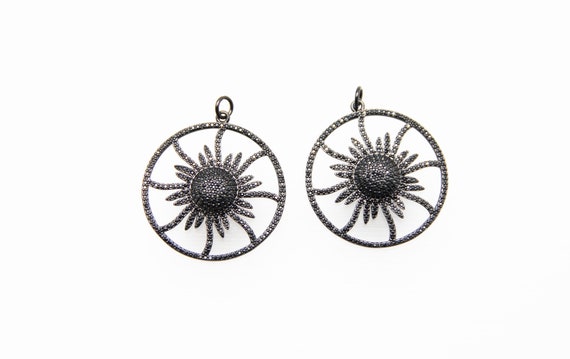 Black CZ Micro Pave 36mm Sun Flower Pendant