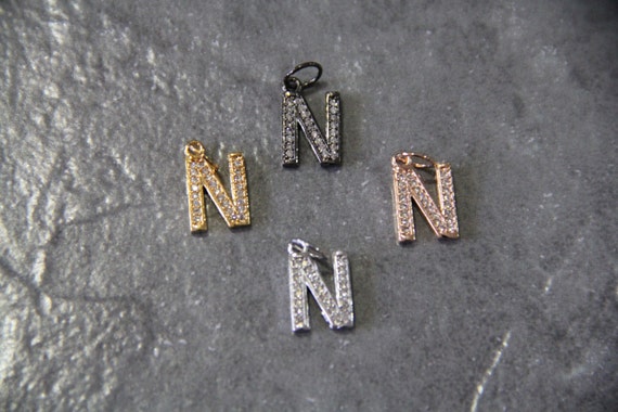 CZ Micro Pave Letter "N" Charm with Jump Ring