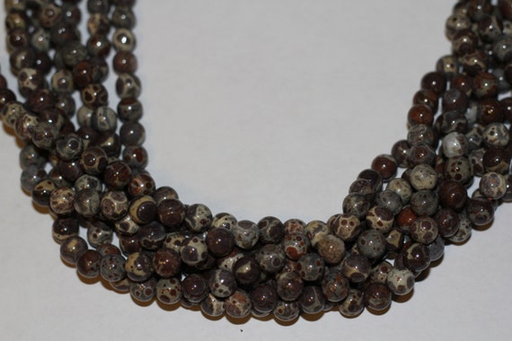 Gray Leopard Skin Jasper 8mm smooth round beads 16" length strand