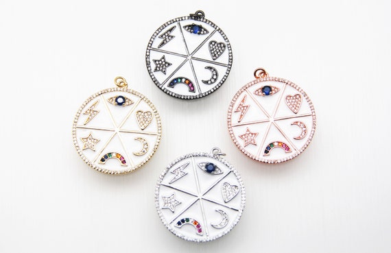 CZ Micro Pave White Enamel 35mm Disc Pendant