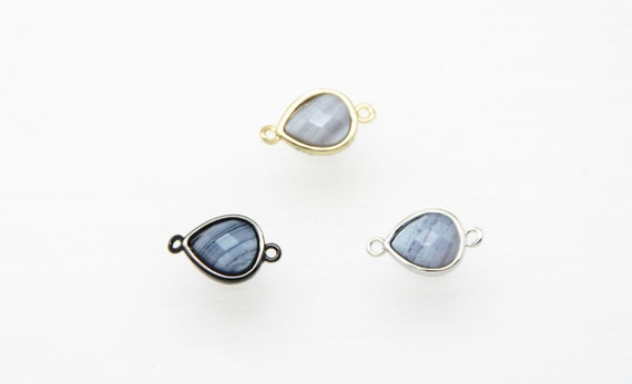 Blue Lace Agate 10x12mm Teardrop Shape Brass Bezel Setting Connector