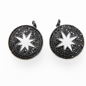 Black CZ Micro Pave 25mm  Disc With Hollow Star Pendant