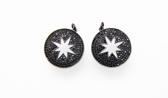 Black CZ Micro Pave 25mm  Disc With Hollow Star Pendant