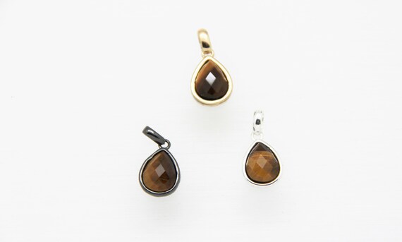 Tiger Eye 10x12mm Teardrop Shape Brass Bezel Setting Pendant