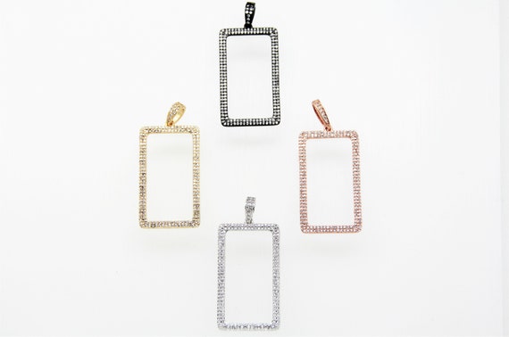 CZ Micro Pave 22x38mm  Hollow Rectangle Pendant With CZ Bail