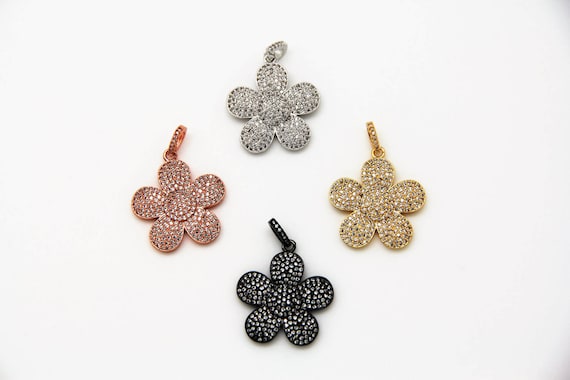 CZ Micro Pave 25mm Flower Pendant With CZ Bail