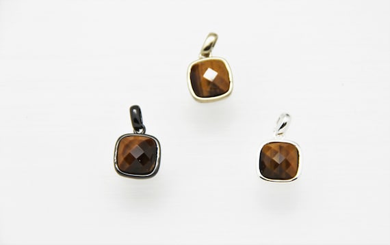 Tiger Eye 10x10mm Square Shape Brass Bezel Setting Pendant