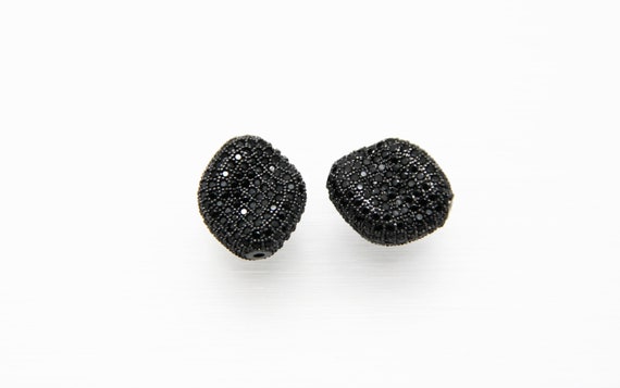 Black CZ Micro Pave 17x20mm  Twisted Chunky  Beads