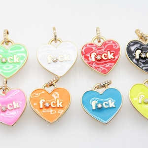 CZ Micro Pave Enamel 25mm Heart With &quot;F*CK&quot; Charm