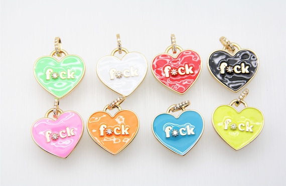 CZ Micro Pave Enamel 25mm Heart With "F*CK" Charm