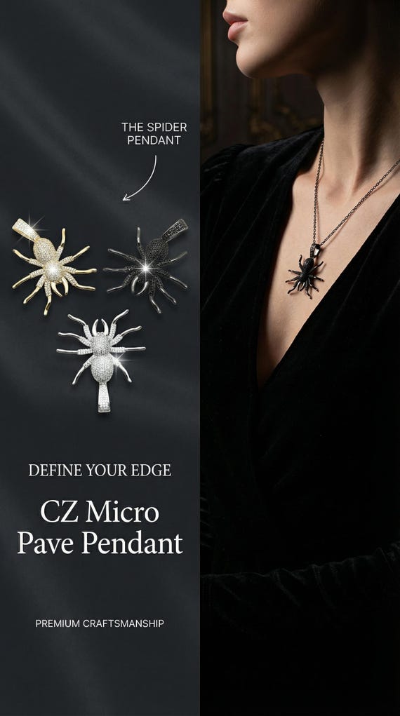 CZ Micro Pave 50mm Spider Pendant With CZ Bail