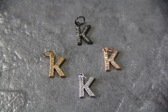 CZ Micro Pave Letter "K" Charm with Jump Ring