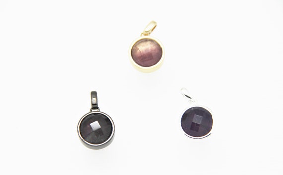 Amethyst 12mm Coin Shape Brass Bezel Setting Pendant