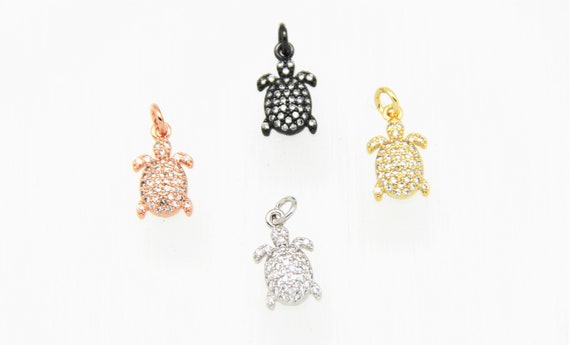 CZ Micro Pave 10x12mm Turtle Charm with Jump Ring