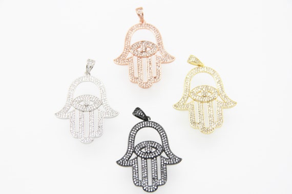 CZ Micro Pave 30x40mm  Hamsa Pendant