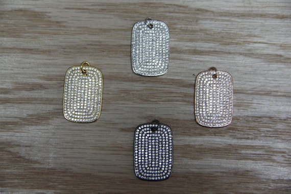 CZ Micro Pave 18x25mm  Rectangle Tag Pendant